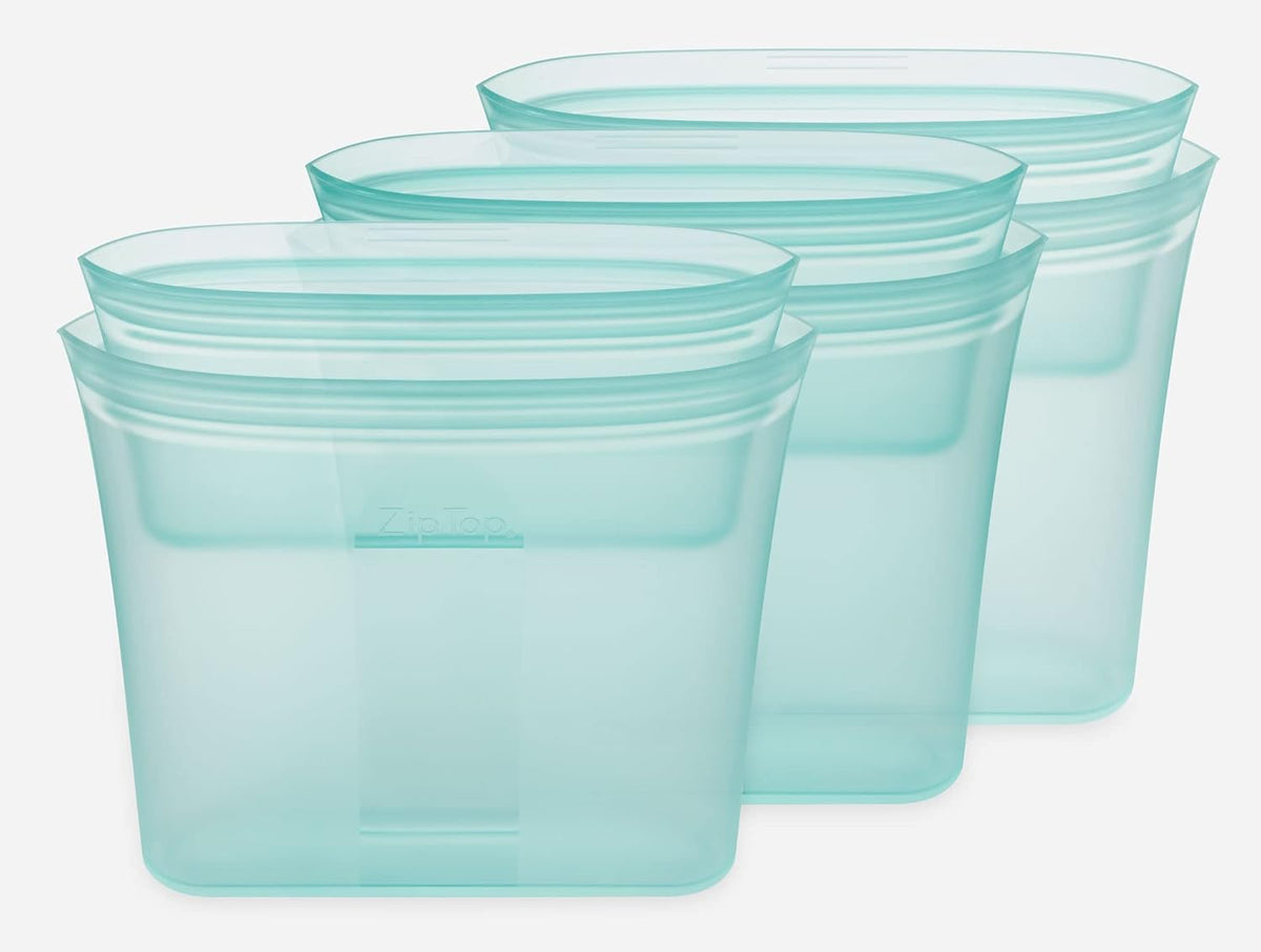 Zip Top Reusable Food Storage Bags | 3 Bag Set [Teal] - 3 Sandwich, 3 Snack | Silicone Meal Prep Container | Microwave, Dishwasher and Freezer Safe | Made in the USA