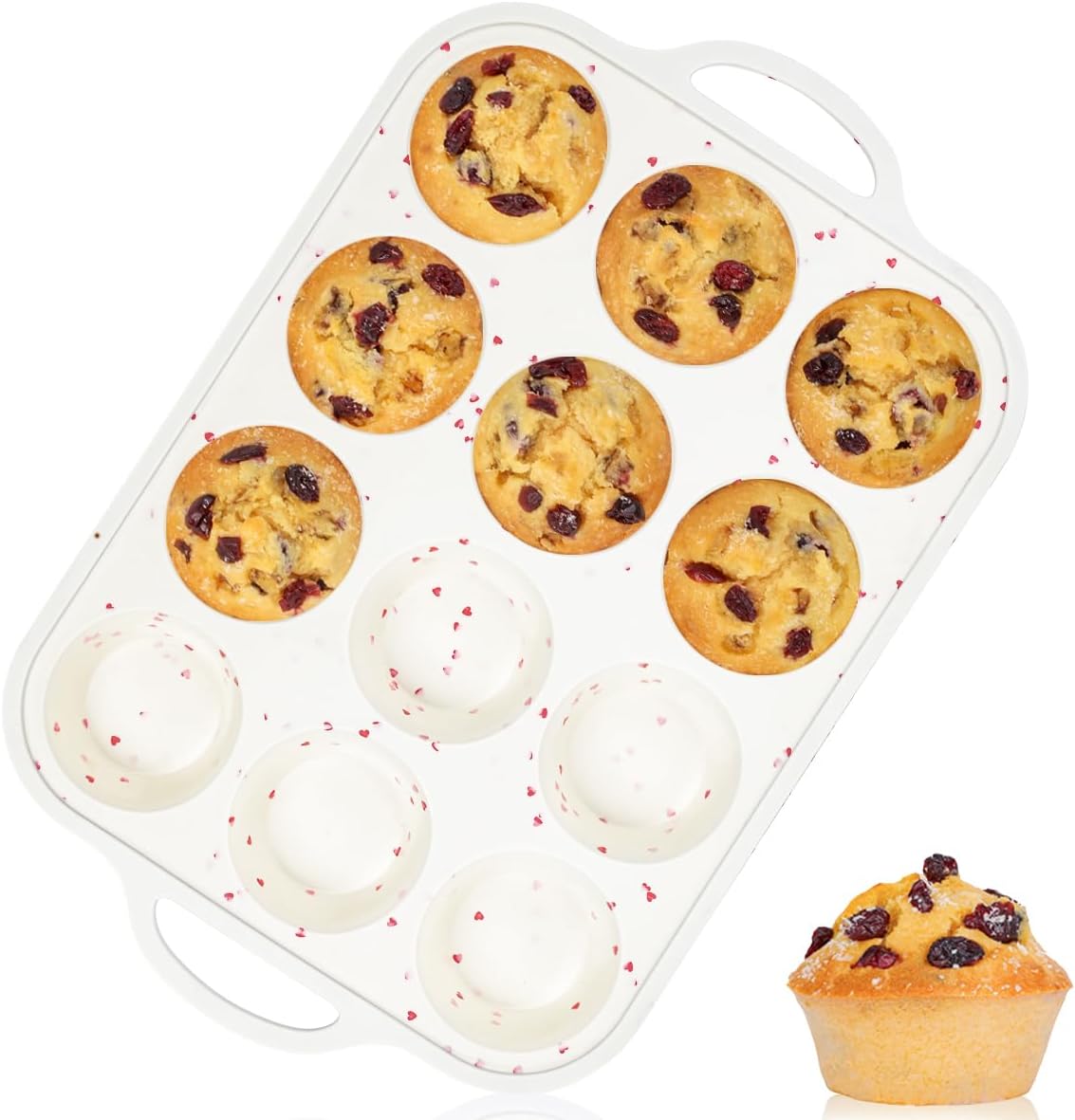 CAKETIME Silicone Muffin Pan, Metal Reinforced Frame Silicone Cupcake Pan Easy to Handle 12 Cups for Valentine's Day Baking Nonstick Regular Size Muffin Tin 1 Pack Love Heart