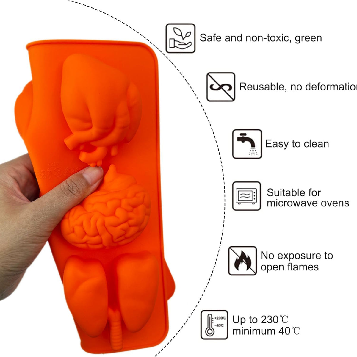 Brain and Heart Cake Mold, 2 Pack Halloween Silicone Molds Human Organ Jello Mold Heart lung Brain Shape Gelatin Chocolate Molds for Halloween Party Baking Mini Cakes Cupcake Muffin Soap Pudding