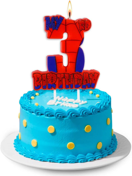 Spider Birthday Party Decorations, Number 3 Red Spider Web Happy Birthday Cake Candle for Boys Girls Spider Web 3rd Birthday Party Supplies (Spider Web 3rd Candle)