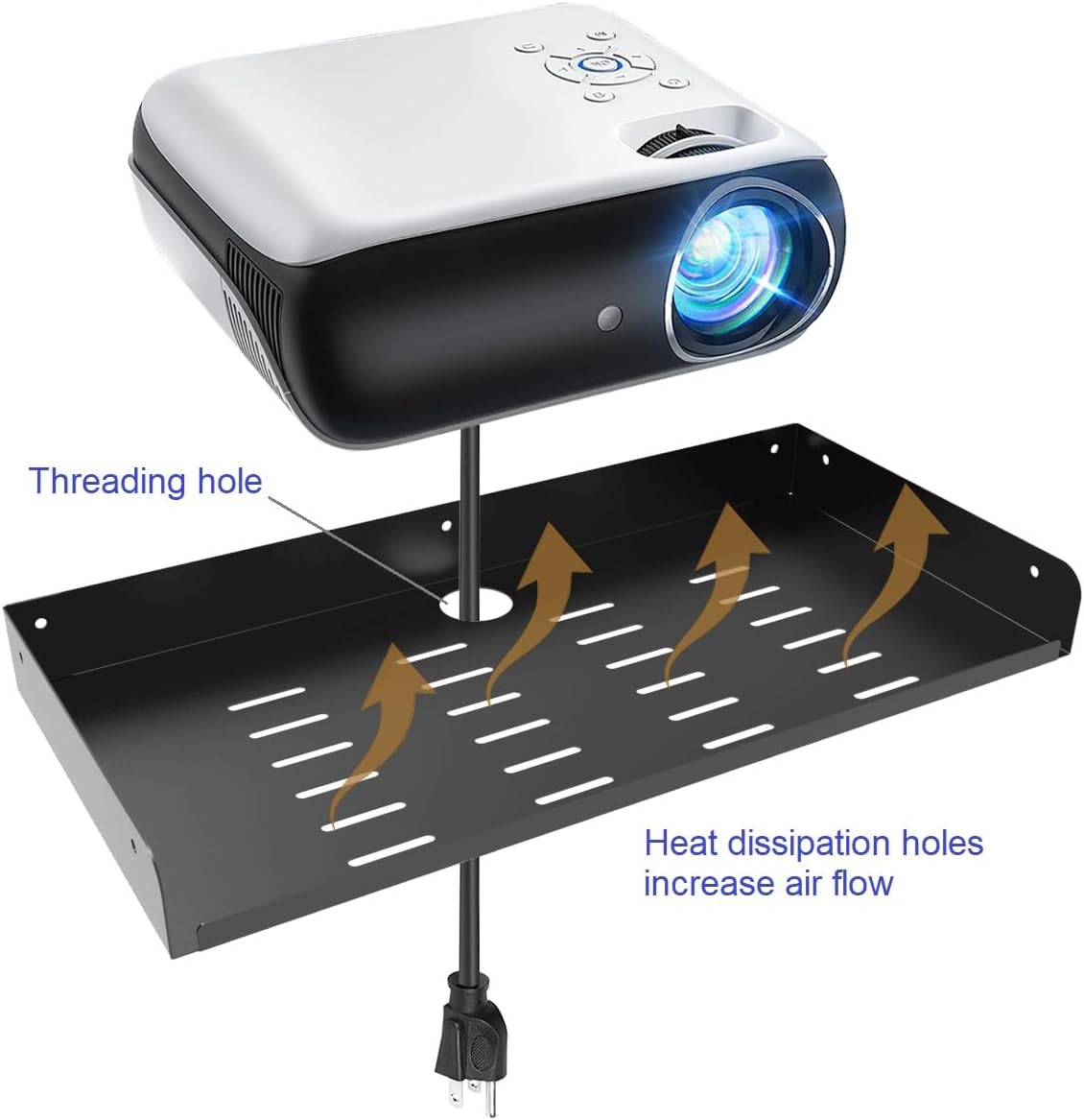 JINGCHENGMEI Metal Floating Wall Mounted Shelf Bracket for AV, TV Accessories, WiFi Router, TV Box, Cable Boxes, DVD Player, Games Consoles or Other Small Projectors (16.6 inches Width)