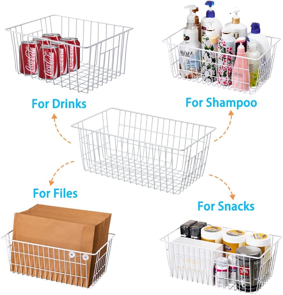 SANNO 14" Wire Freezer Baskets, Farmhouse Metal Wire Storage Basket Freezer Storage Organizer for Kitchen Pantry, Set of 8