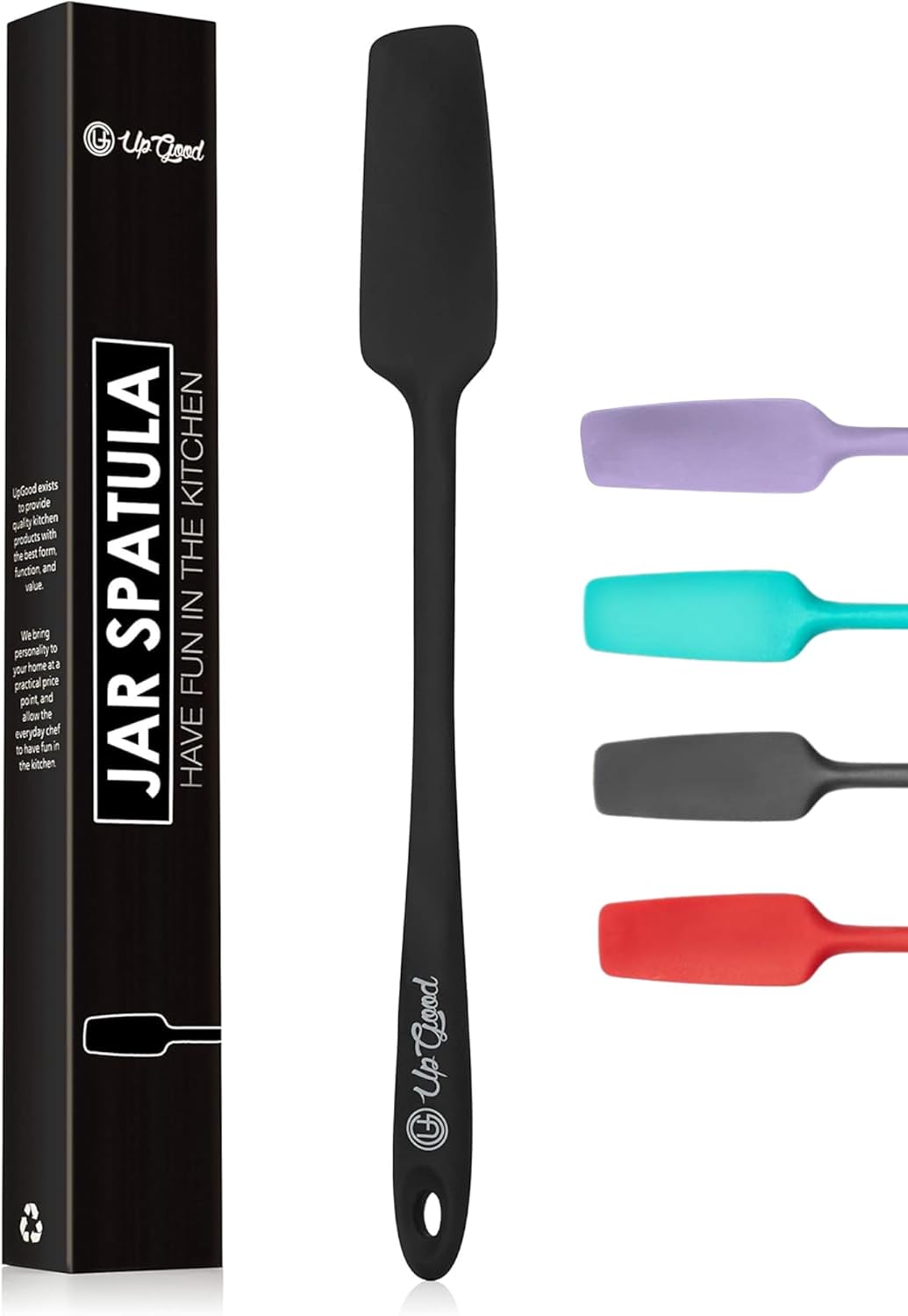 Silicone Jar Spatula | 600F Heat Resistant Non-Stick Rubber Scraper | Perfect for Jars, Smoothies, Blenders | One Piece Utensils | Durable Kitchen Cookware (UpGood Professional Spatulas, Black)