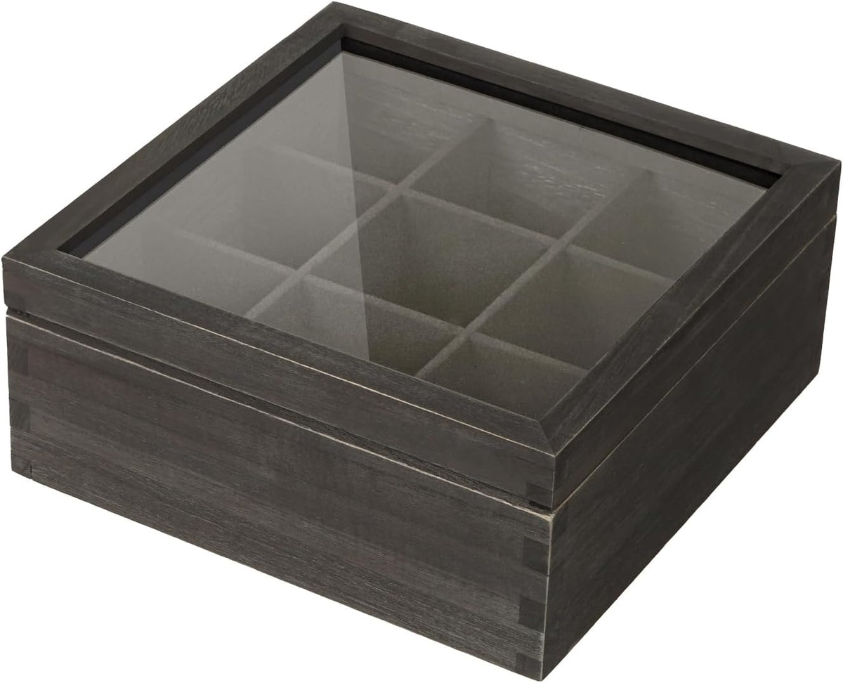 Black Wood Tea Bag Organizer, 9 Compartment Multi-Functional Tea Box and Storage Organizer,Tea Storage Chest with Acrylic Lid