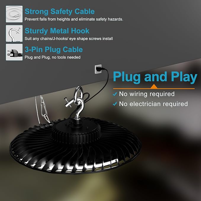 Lightdot Smart 250W LED High Bay Shop Light 37500lm Commercial Bay Lighting with Motion Sensor High Bay LED Light Plug and Play with Control- 4Pack 6Yrs Warranty