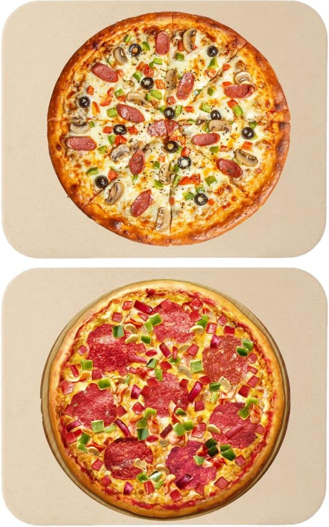 2 Pack Pizza Stone,Rectangle Heavy Duty Cordierite Pizza Pan for Oven and Grill,15 x 12"Baking Stone for Pizza,Bread and BBQ