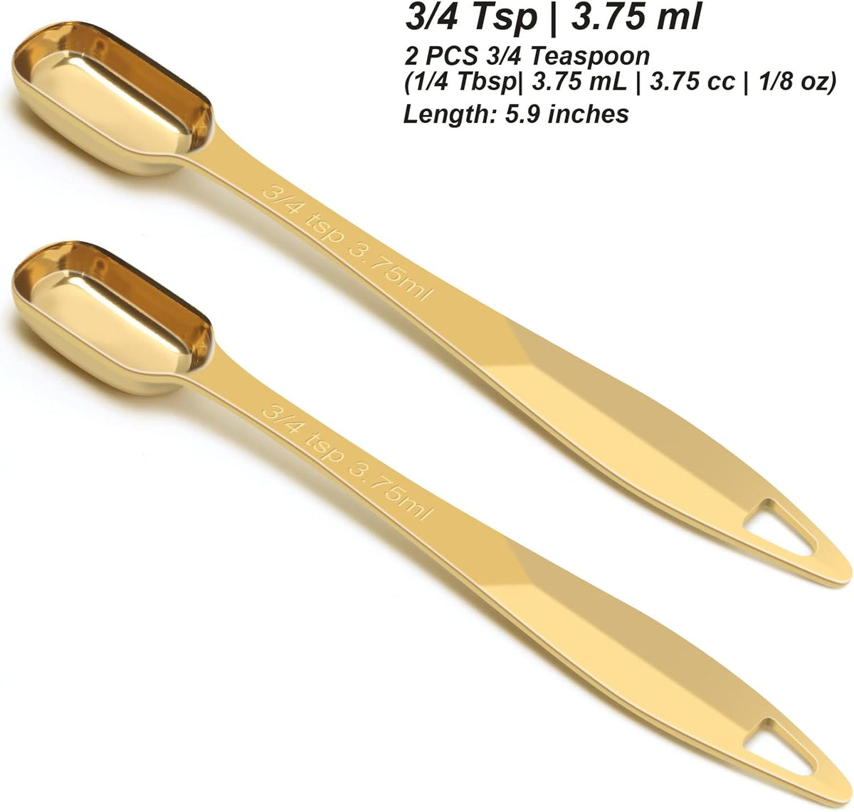 2 Pcs 3/4 Teaspoon(| 3.75 mL | 3/4 Tsp | 1/4 Tbsp | 3.75 cc | 1/8 oz) Stainless Steel Single Measuring Spoon, Long Handle Metal Measuring Spoon, Kitchen Gadgets for Cooking & Baking(Gold)