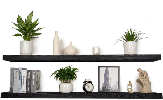 Rustic Floating Shelves 72 inch Long 8 "deep Set of 2, Heavy Duty Wood Wall Mounted Shelves for Bathroom Living Room Kitchen,Book Shelves with Thickened Hidden Bracket- Black