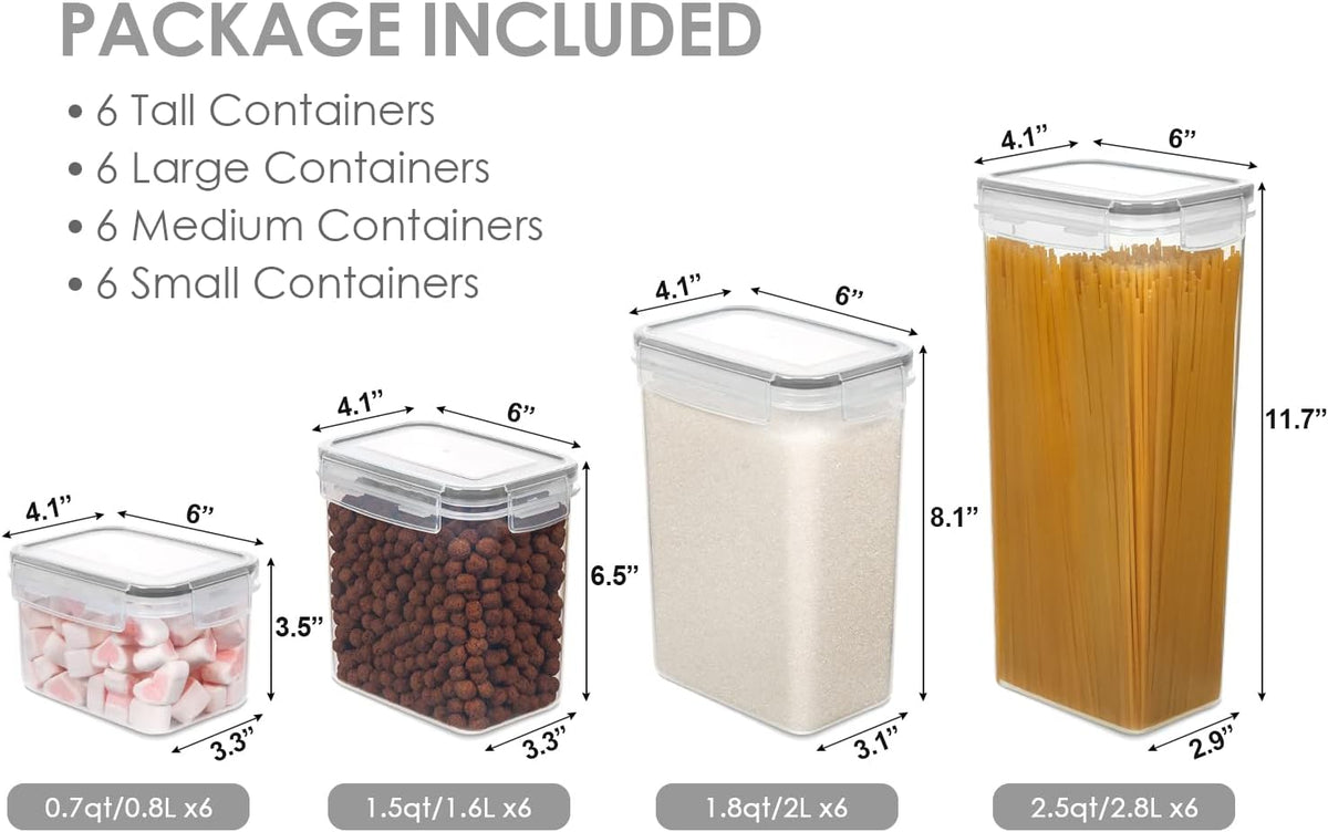 Vtopmart Airtight Food Storage Containers with Lids, 24 pcs Plastic Kitchen and Pantry Organization Canisters for Cereal, Dry Food, Flour and Sugar, BPA Free, Includes 24 Labels，Gray