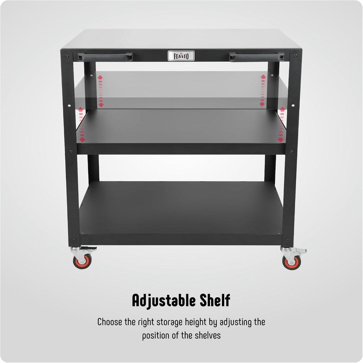 36''x 24'' Large Movable Pizza Oven Table for Outdoor, 304 Stainless Steel Grill Cart with Wheels, 3-Shelf Outdoor Kitchen Prep Table Pizza Oven Stand on Wheels for Ooni 16, Blackstone Griddle