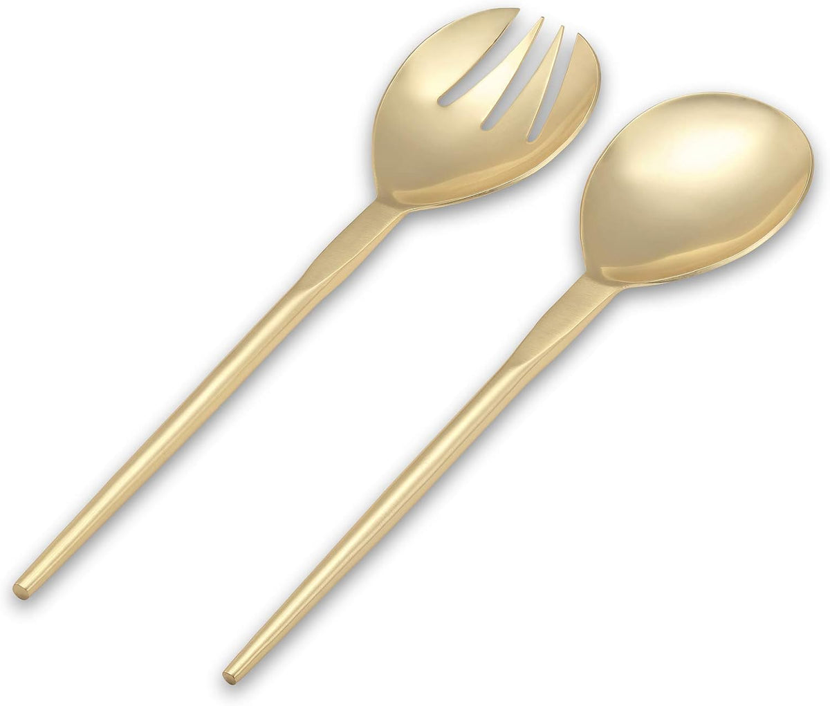Folkulture Serving Utensils for Modern Serving and Cooking, Stainless Steel Kitchen Salad Servers or Salad Tongs, 12-Inch Serving Spoon and Fork Set for Salad, Gravies or Pasta, Gold/Brass Finish
