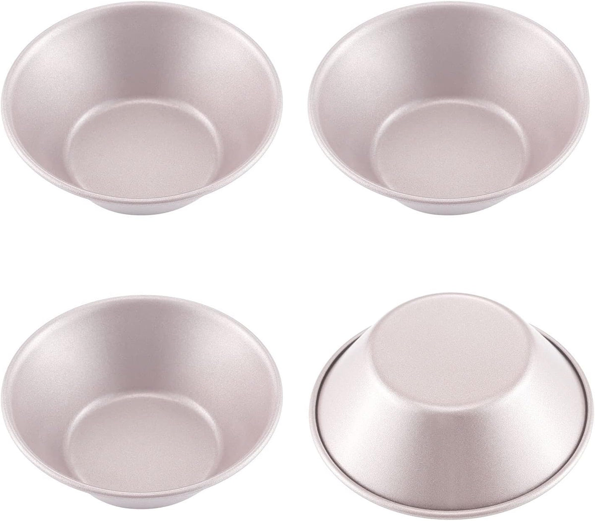 CHEFMADE Mini Pudding Pan Set, 3-Inch 4Pcs Non-Stick Egg Tart Mold Round Mini Cake and Loaf Bakeware for Oven and Instant Pot Baking (Champagne Gold)