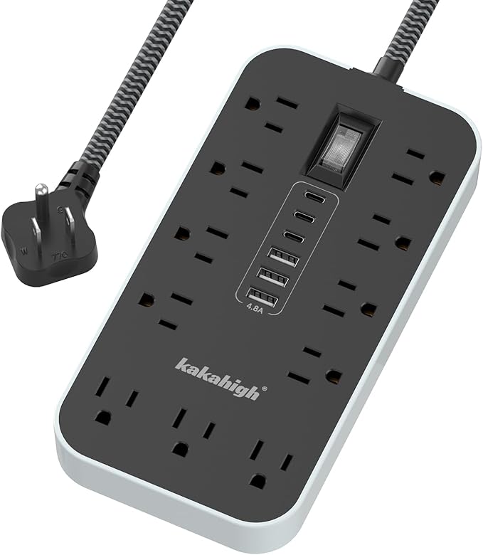 Flat Plug Extension Cord with Multiple Outlets- 5 FT USB Power Strip, 1625W AC Extension Cord with 11 AC Outlet 6 USB (24W/4.8A), Desk Charging Station for Home, Office, Dorm, Gaming Room Essentials
