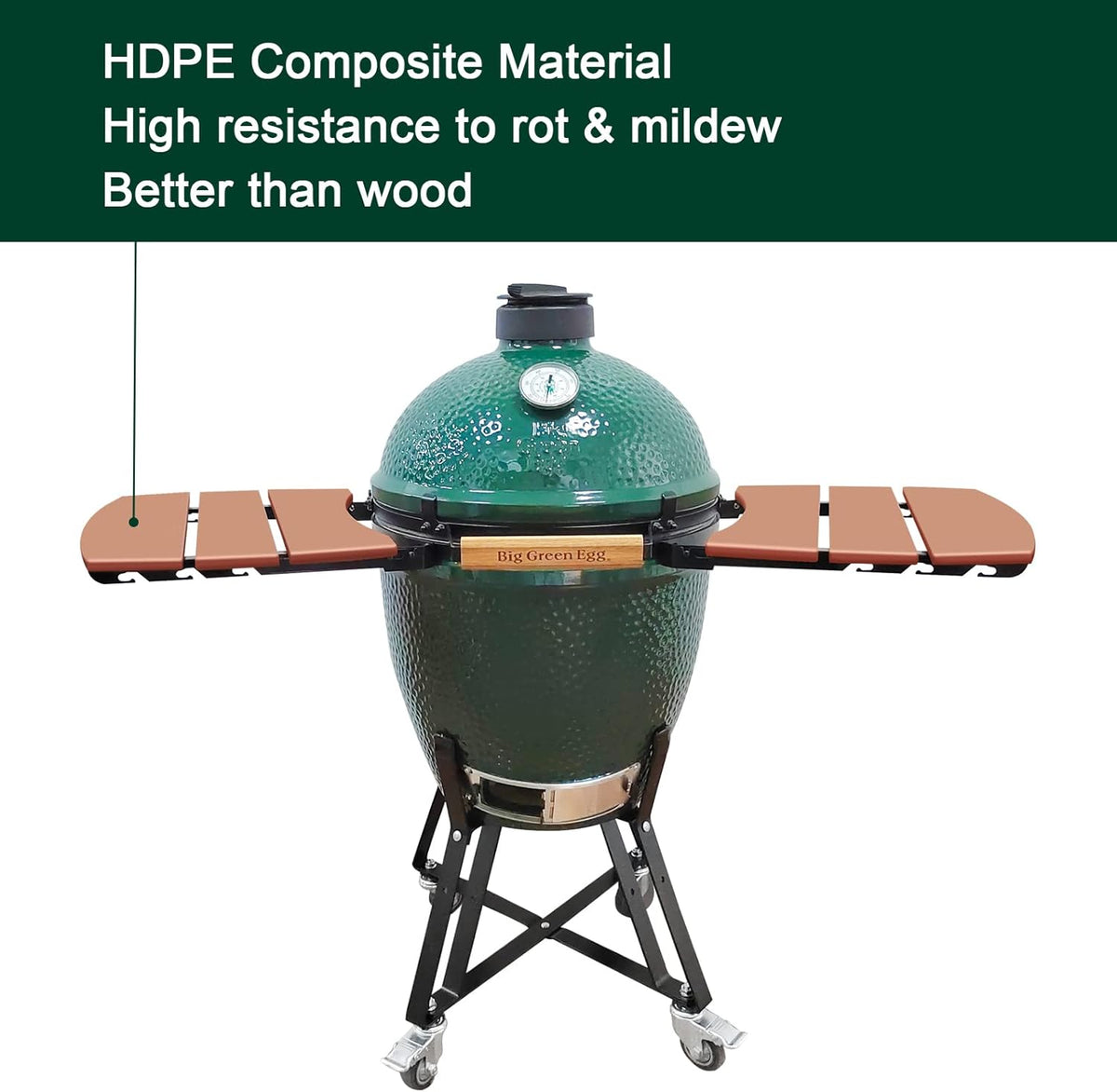 Side Shelves Upgrade Plus Big Green Egg Accessories, Composite 3 Slat Egg Mates for XLarge Big Green Egg with Folding Side Shelves Replacement Parts Grill