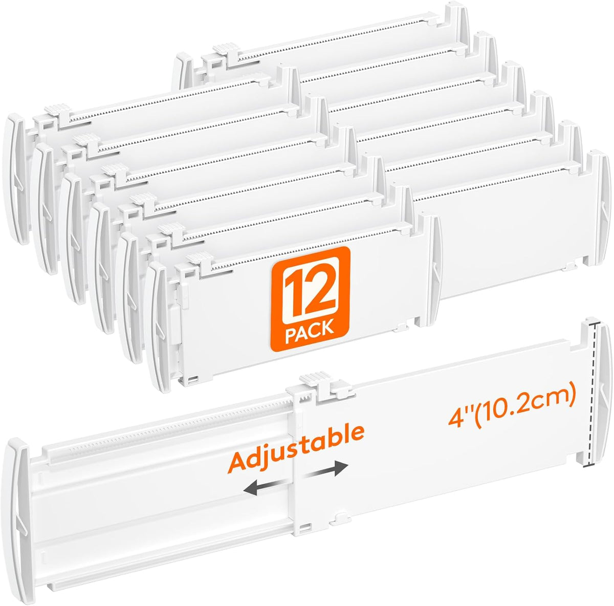 Lifewit 12 Pack Drawer Dividers 4" High, 10.5-16.5" Dresser Drawer Divider, Adjustable Drawer Organizers for Clothes, Plastic Drawers Separators for Dresser, Bedroom, Bathroom, Kitchen, Office