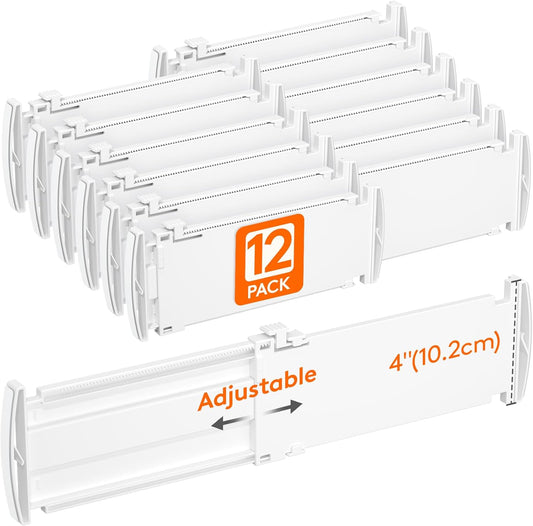 Lifewit 12 Pack Drawer Dividers 4" High, 10.5-16.5" Dresser Drawer Divider, Adjustable Drawer Organizers for Clothes, Plastic Drawers Separators for Dresser, Bedroom, Bathroom, Kitchen, Office