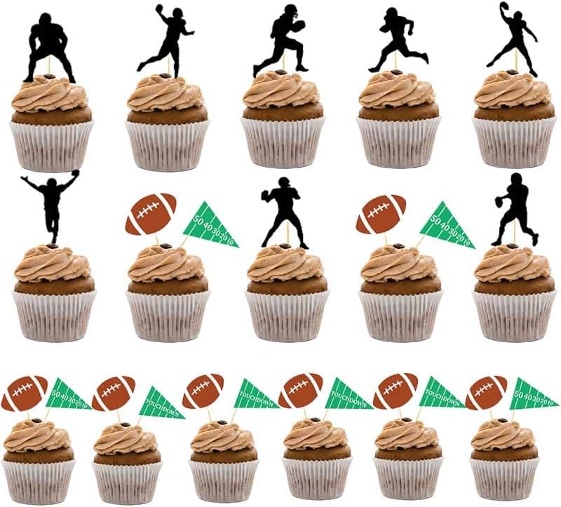 24pcs American football cupcake toppers sports party decorations for football theme party, Football Food Picks for boys' birthday party