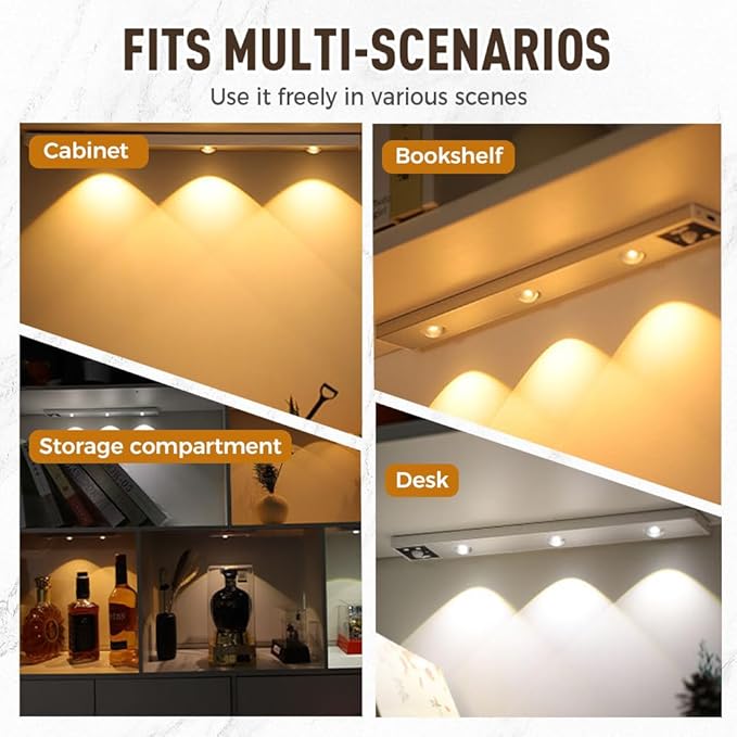 Punch-Free Smart Sensor Magnetic Rechargeable LED Lights, LED Intelligent Human Body Induction Wireless Magnetic Long Night Light,Adjustable 3 Color Light for Hallway, Stairway, Closet (15.7in)