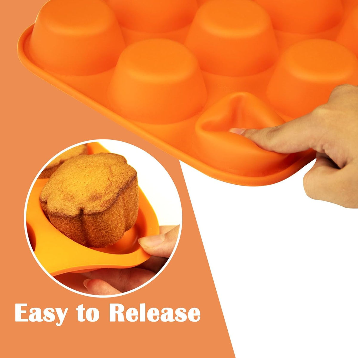 12 Cups Silicone Mini Muffin Pan Set, Nonstick Mini Cupcake Pans, BPA Free Small Muffin Tin for Baking, Set of 2 (Blue+Orange)