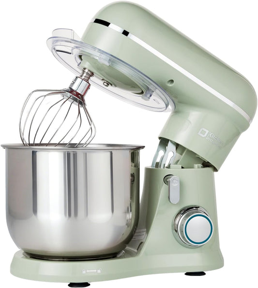Kitchen in the Box Stand Mixer, 3.5 QT Small Electric Kitchen Mixer, 10-Speed Portable Lightweight Food Mixer with Stainless Steel Bowl, Egg Whisk, Dough Hook, Beater (Sage Green)