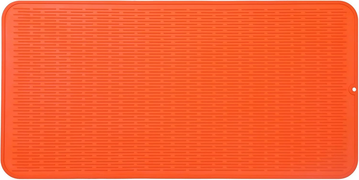 Silicone Dish Drying Mat for Multiple Usage,Easy clean,Eco-friendly,Heat-resistant Silicone Mat for Kitchen Counter or Sink,Refrigerator or Drawer Liner Orange 5XL 36inches x 18inches