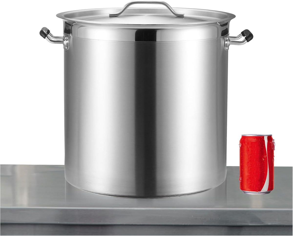 CURTA 32 Quart Large Stock Pot with Lid, NSF Listed, Induction Ready, 3-Ply Clad Base, 18/8 Stainless Steel Cooking Pot, Commercial Cookware for Soup, Stew & Sauce, Riveted Silicone Handle