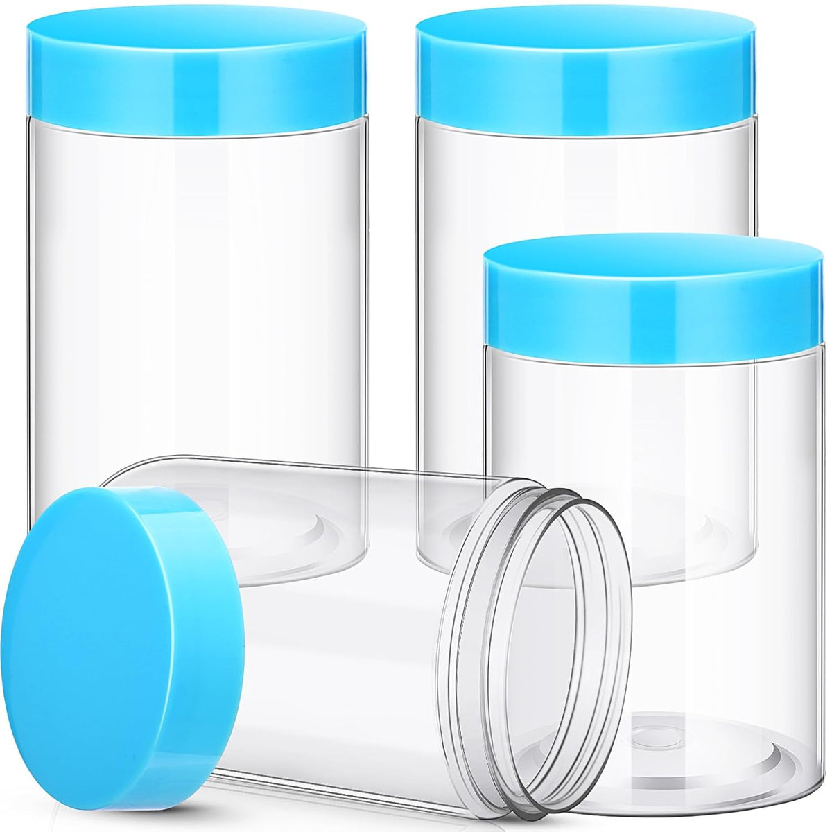 Patelai 4 Pieces Round Wide-mouth Leak Proof Plastic Container Jars with Lids for Travel Storage Makeup Beauty Products Face Creams Oils Salves Ointments DIY Making(10 Ounce,Blue)