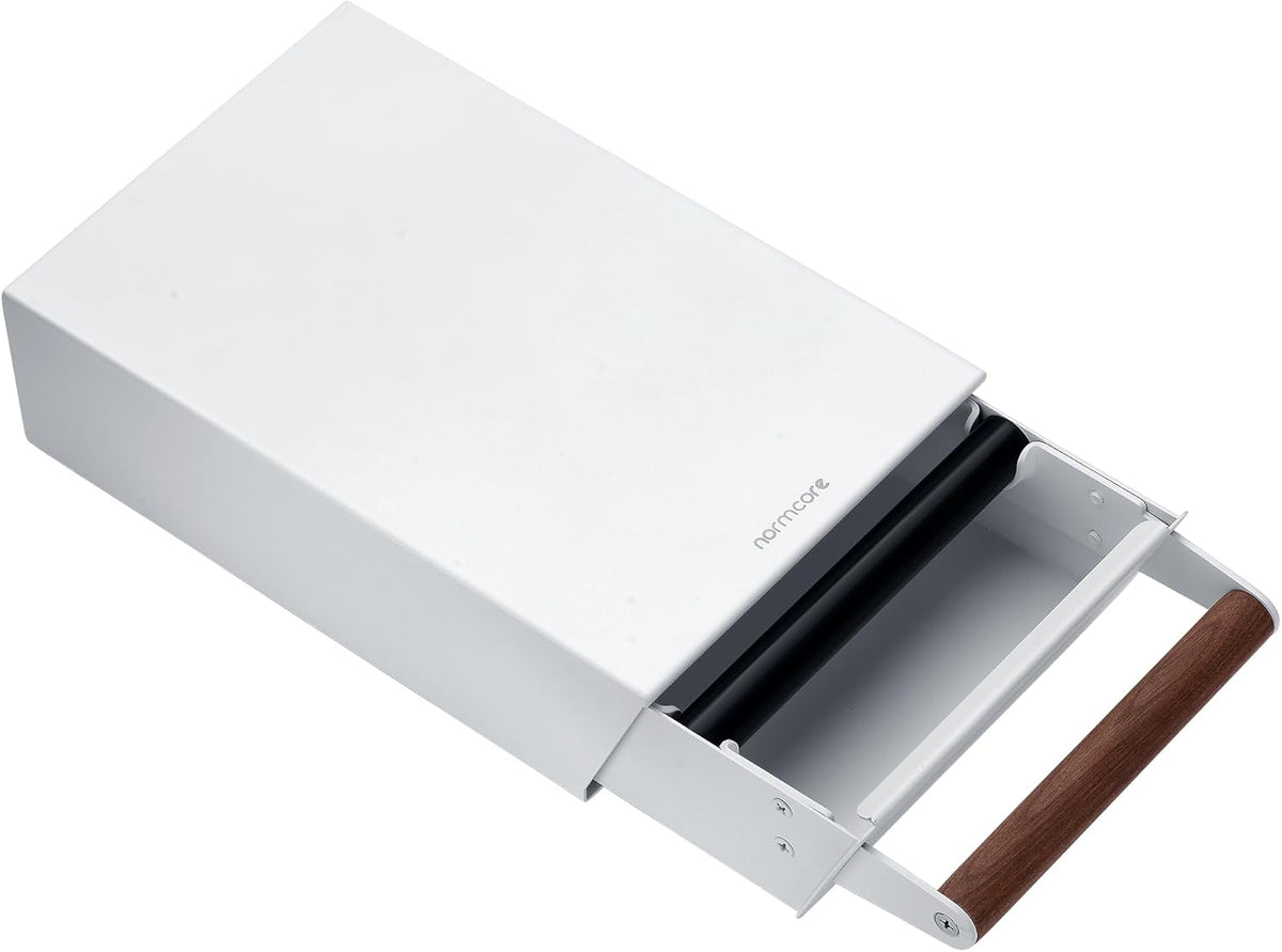 Normcore Espresso Knock Box Drawer, Coffee Knock Box with Walnut Handle, Espresso Dump Bin Separation And Detachable, 304 Stainless Steel, Size: M, Matte White