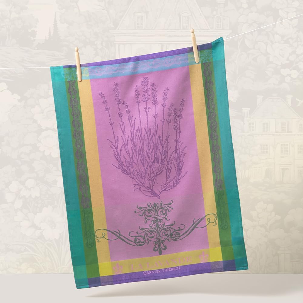 Garnier Thiebaut Lavande Mauve (Purple Lavender) French Kitchen Towel 22"x30", Cotton, Jacquard