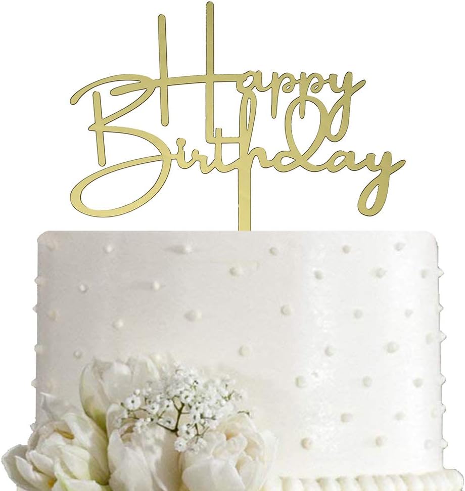 Happy Birthday Cake Topper for Birthday Party Decorations, Mirror Gold Acrylic