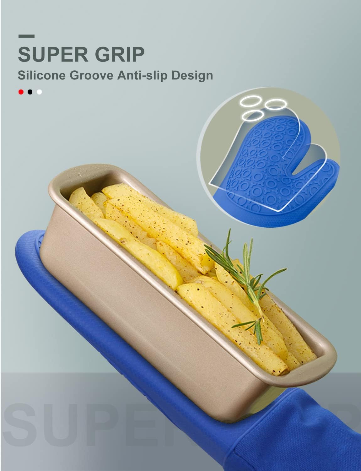 sungwoo Silicone Oven Mitts, Heat Resistant Oven Gloves with Quilted Liner Non-Slip Textured Grip Perfect for BBQ, Baking, Cooking and Grilling - 1 Pair 13.8 Inch Royal Blue