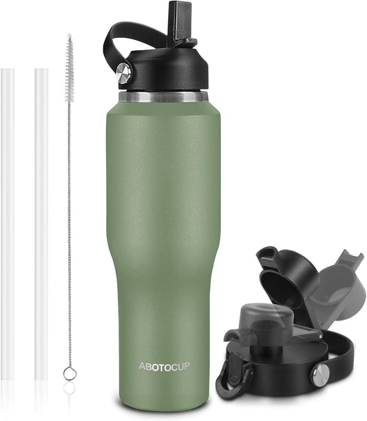 40oz Water Bottle with Powder Coated, Fit in Any Car Cup Holder, Water Bottle with Straw Lids, Stainless Steel Insulated Water Flask Double Wall Leak-proof BPA Free to Keep Cold&Hot