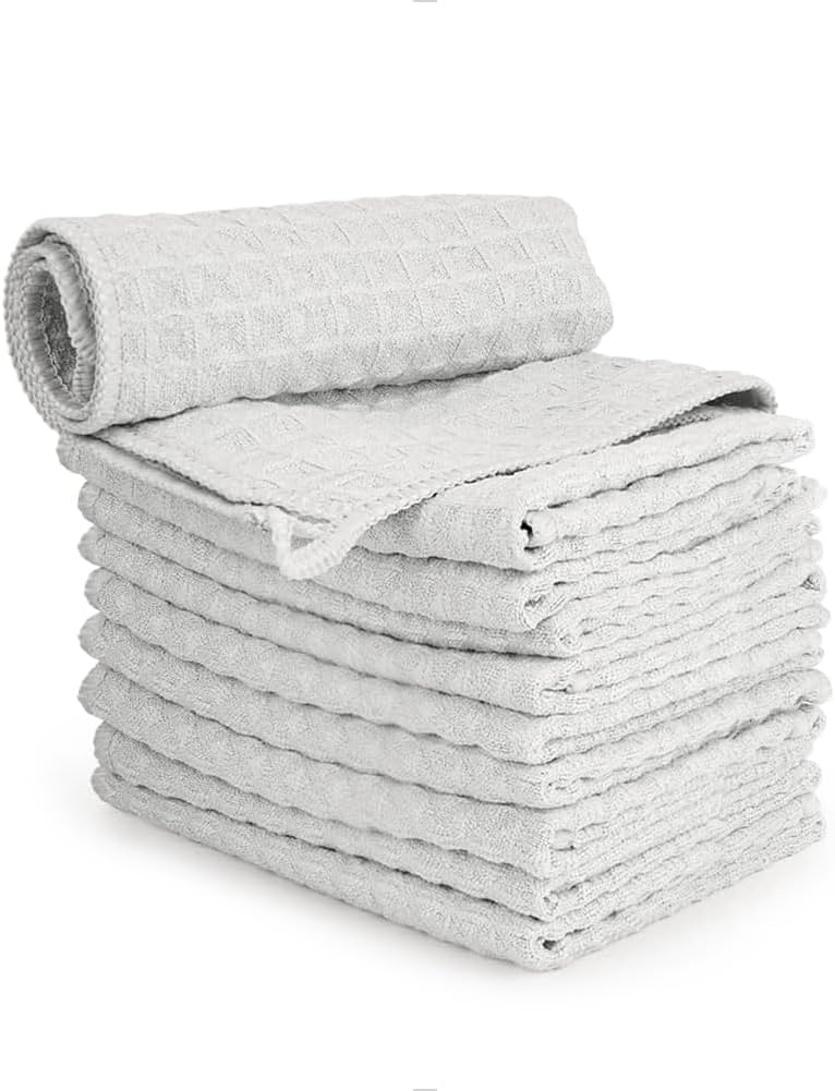 watchget Barista Micro Cloth 10 Pack, Microfiber Barista Cleaning Towels Microfiber Waffle Weave Kitchen Dish Cloth Coffee Bar Towel Coffee Machine Cleaning Cloth, Light Grey(12"x12")