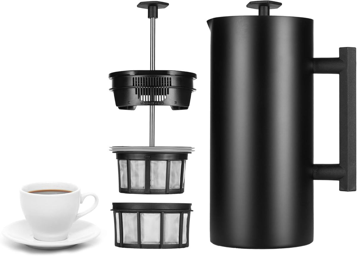 ESPRO P6 32 Ounces French Press Coffee Maker, Double Walled Stainless Steel Insulated, Matte Black