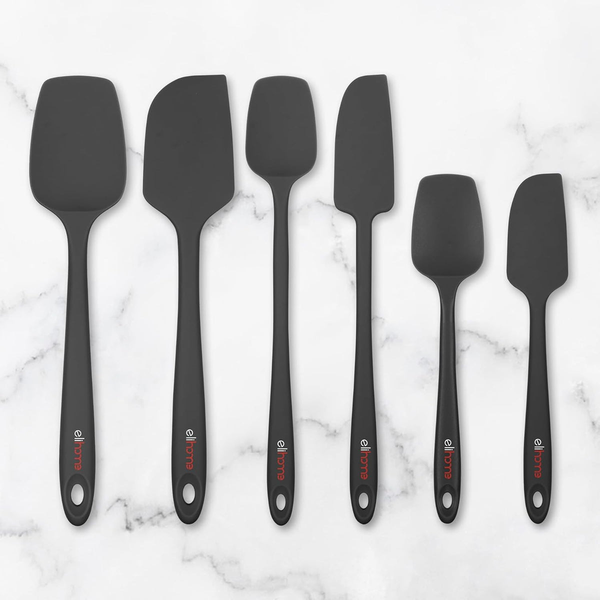 Elihome Skinny Silicone Spoonula - Non-Stick Heat Resistant Silicone Scraper Spatula for Mixing, Serving, Scraping, Stirring, and More - 11 Inch, Black