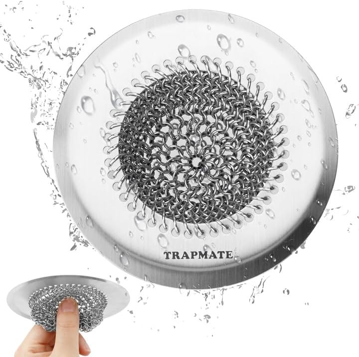 TRAPMATE Kitchen Sink Drain Strainer, Stainless Steel Sink Drain Strainer, 4.4 inch Sink Strainer Basket, Upgrade Anti-Clogging Garbage Disposal Strainer For US Standard Kitchen Drain, Dishwasher Safe