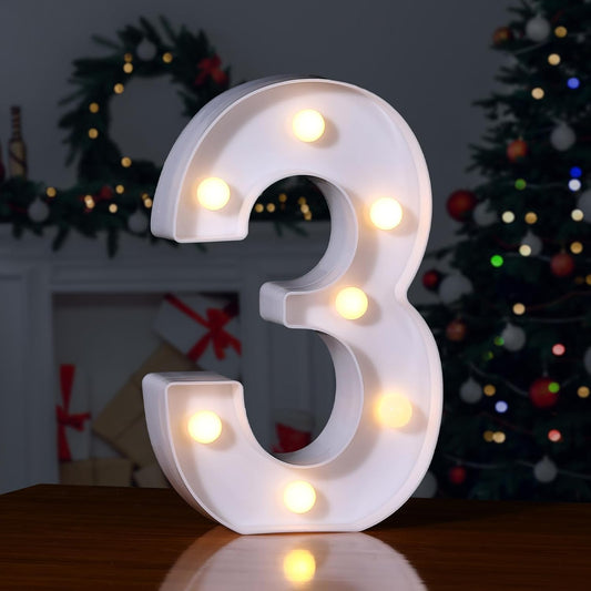 Foaky Decorative Led Marquee Light Up Number, Marquee Light Up Number Sign for Night Light Wedding Birthday Party Christmas Home Bar Decoration Number(3)