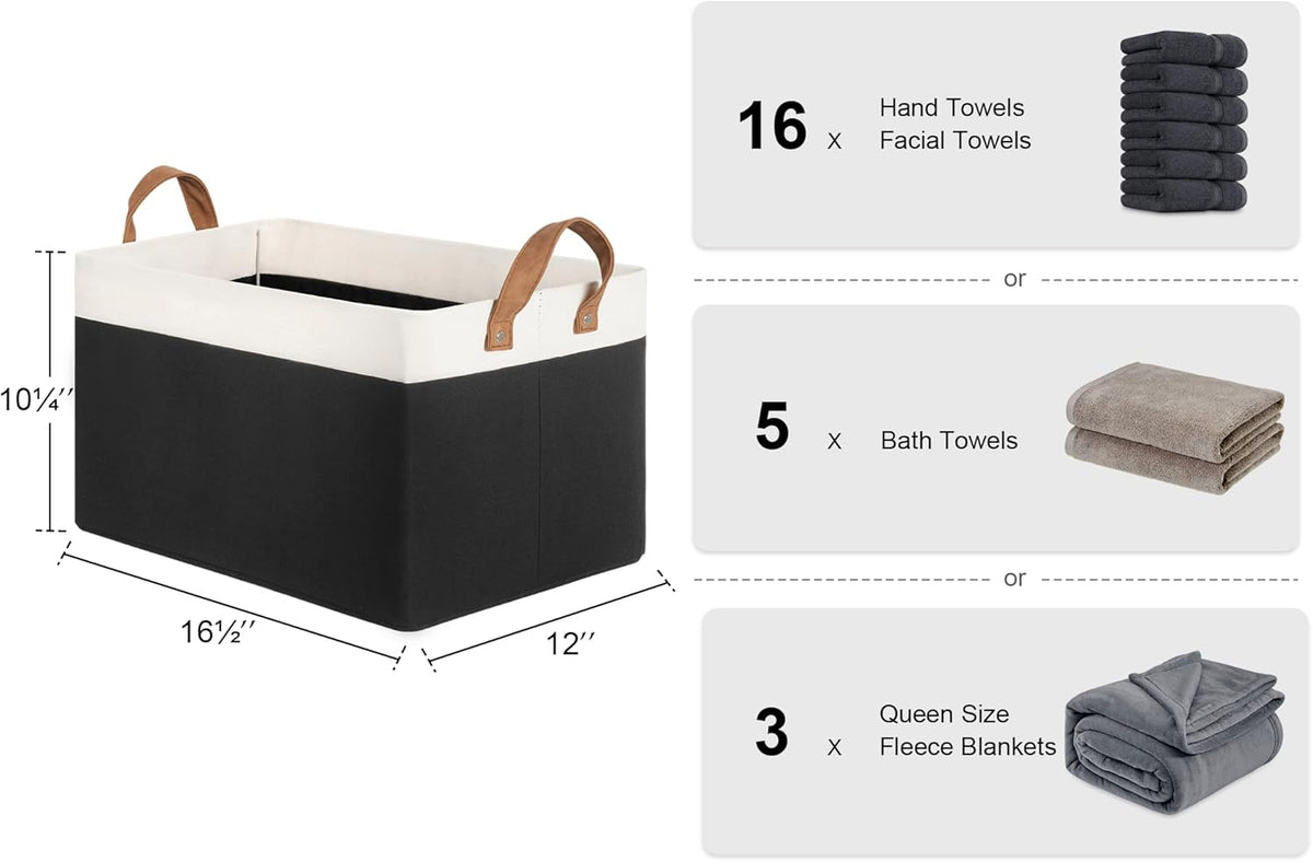 StorageWorks Storage Bins, Fabric Storage Bins for Shelves, Large Storage Baskets with Metal Frame, Closet Baskets and Bins with Handles, Black and White, 2-Pack