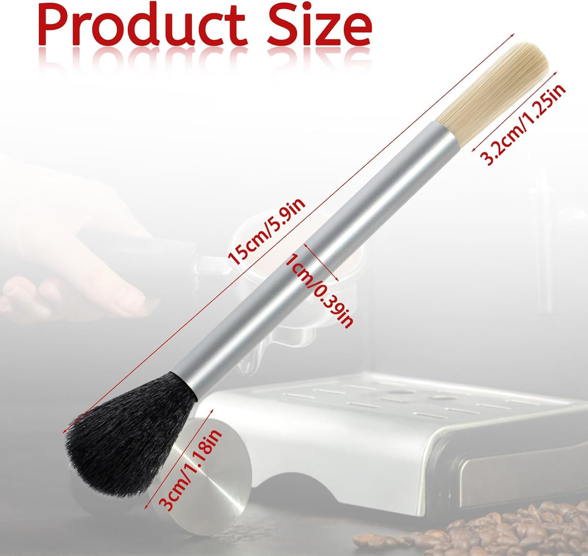 Giantree Dual Head Coffee Brush, Coffee Grinder Brush, Dusting Espresso Brush Coffee Grinder Cleaner, Barista Tools for Coffee Machine Toaster Cleaning(Silver)
