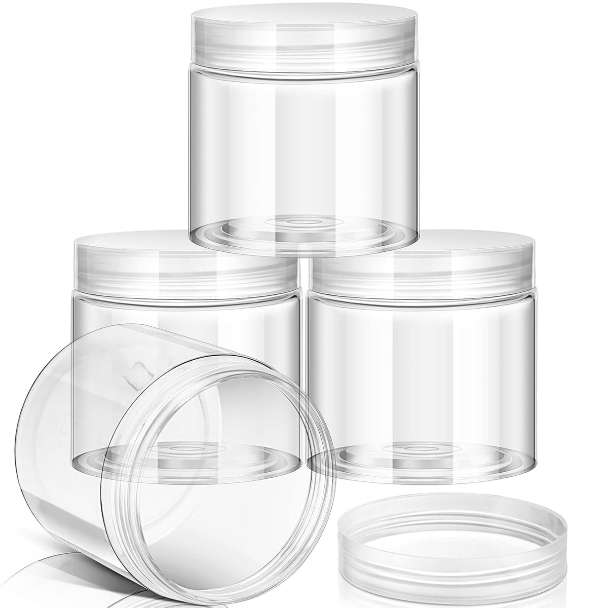 Patelai 4 Pieces Round Wide-mouth Leak Proof Plastic Container Jars with Lids for Travel Storage Makeup Beauty Products Face Creams Oils Salves Ointments DIY Making(8 Ounce,Clear)