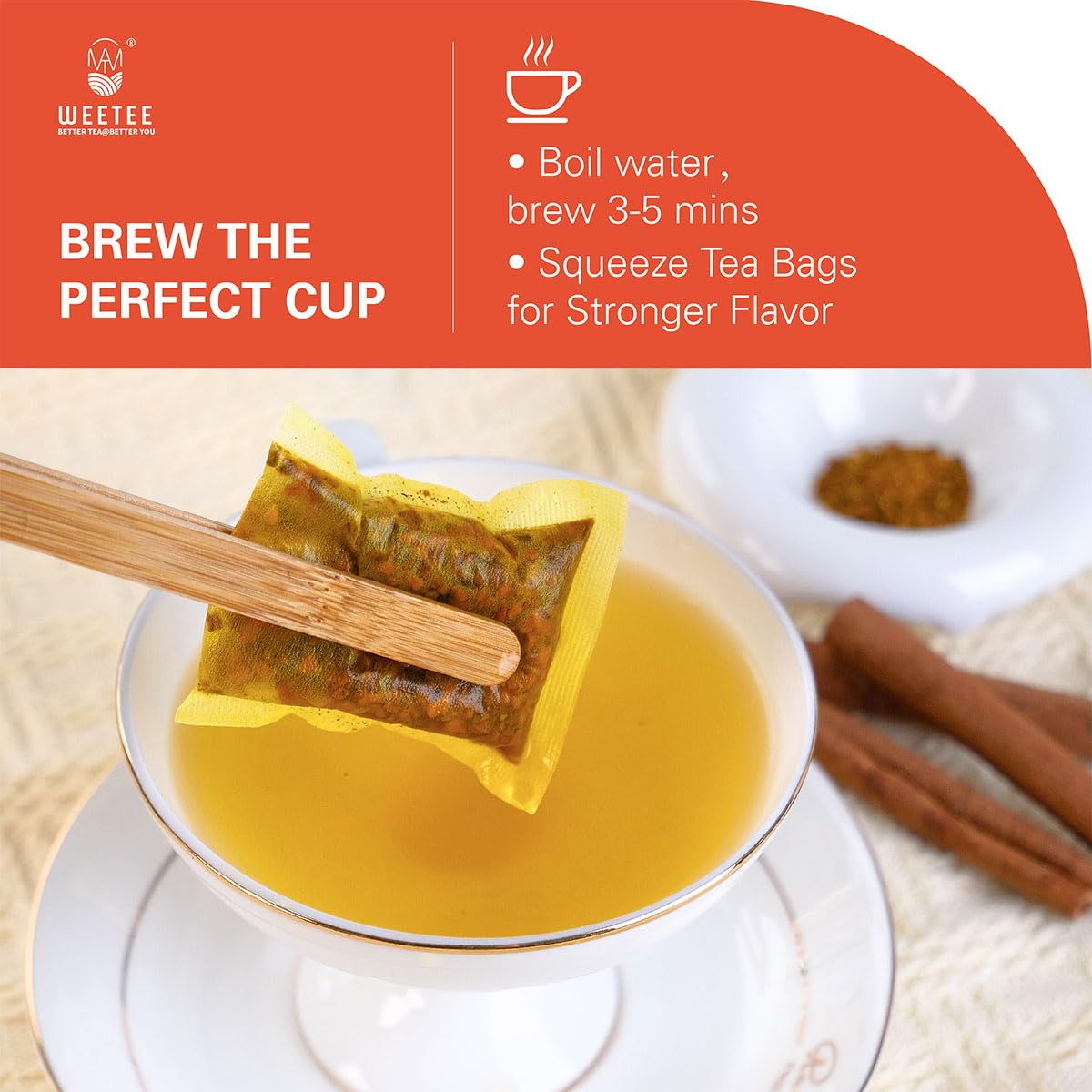 WT WEETEE Turmeric Ginger Cinnamon Tea Bags, Warm & Spicy Turmeric Ginger Herbal Blend Tea, Rich in Antioxidant, Natural Ingredients, Caffeine-free