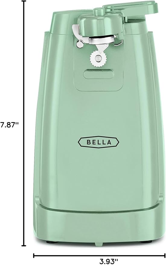 BELLA Electric Can Opener and Knife Sharpener, Multifunctional Jar and Bottle Opener with Removable Cutting Lever and Cord Storage, Stainless Steel Blade, Sage