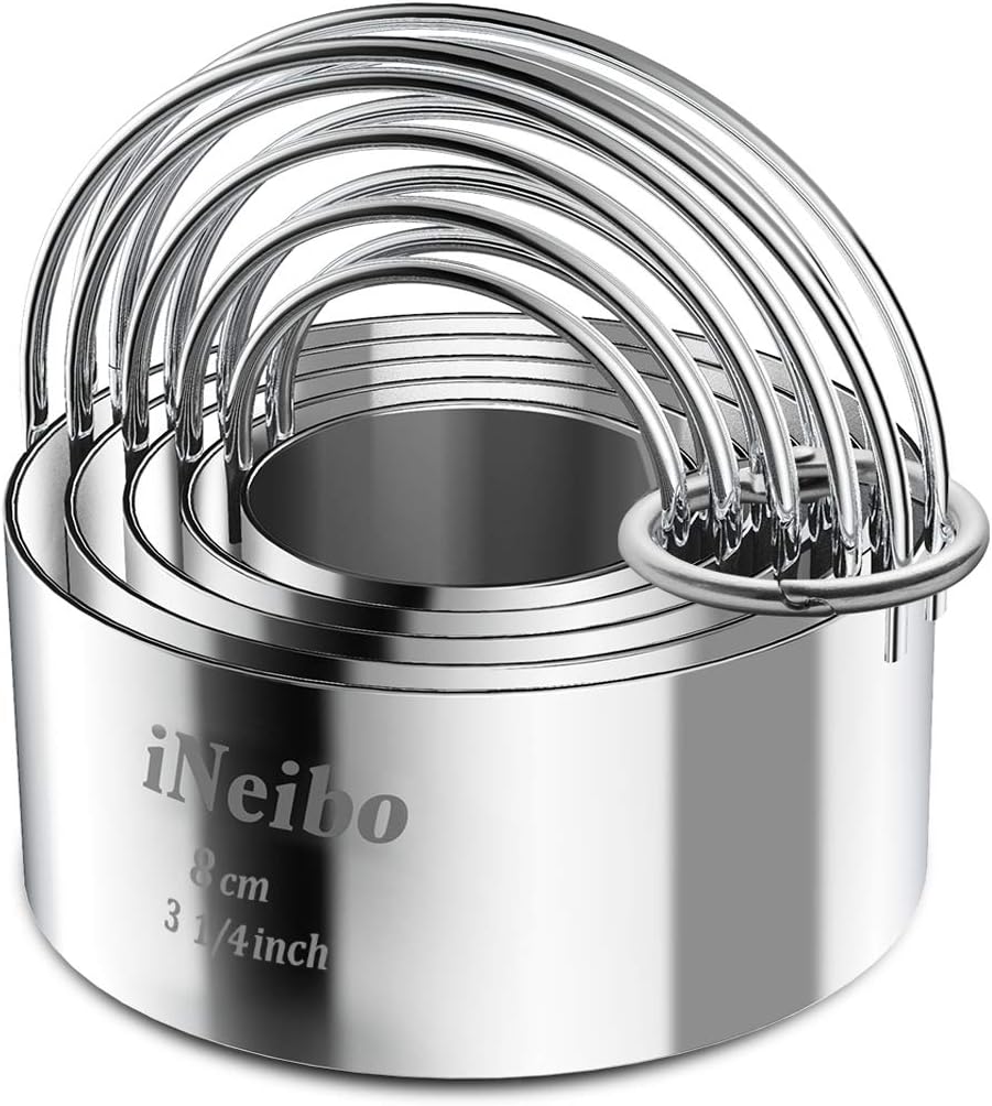 iNeibo Biscuit Cutter Set, Cookie Cutter, Round Shape Circle Scone Cutters, Pastry Dough Baking Cutter, Shapes Pastry Cutter for Dumpling Skin Cutters, Dough, Pastry, Donut, Fondant, DIY, Cake Décor