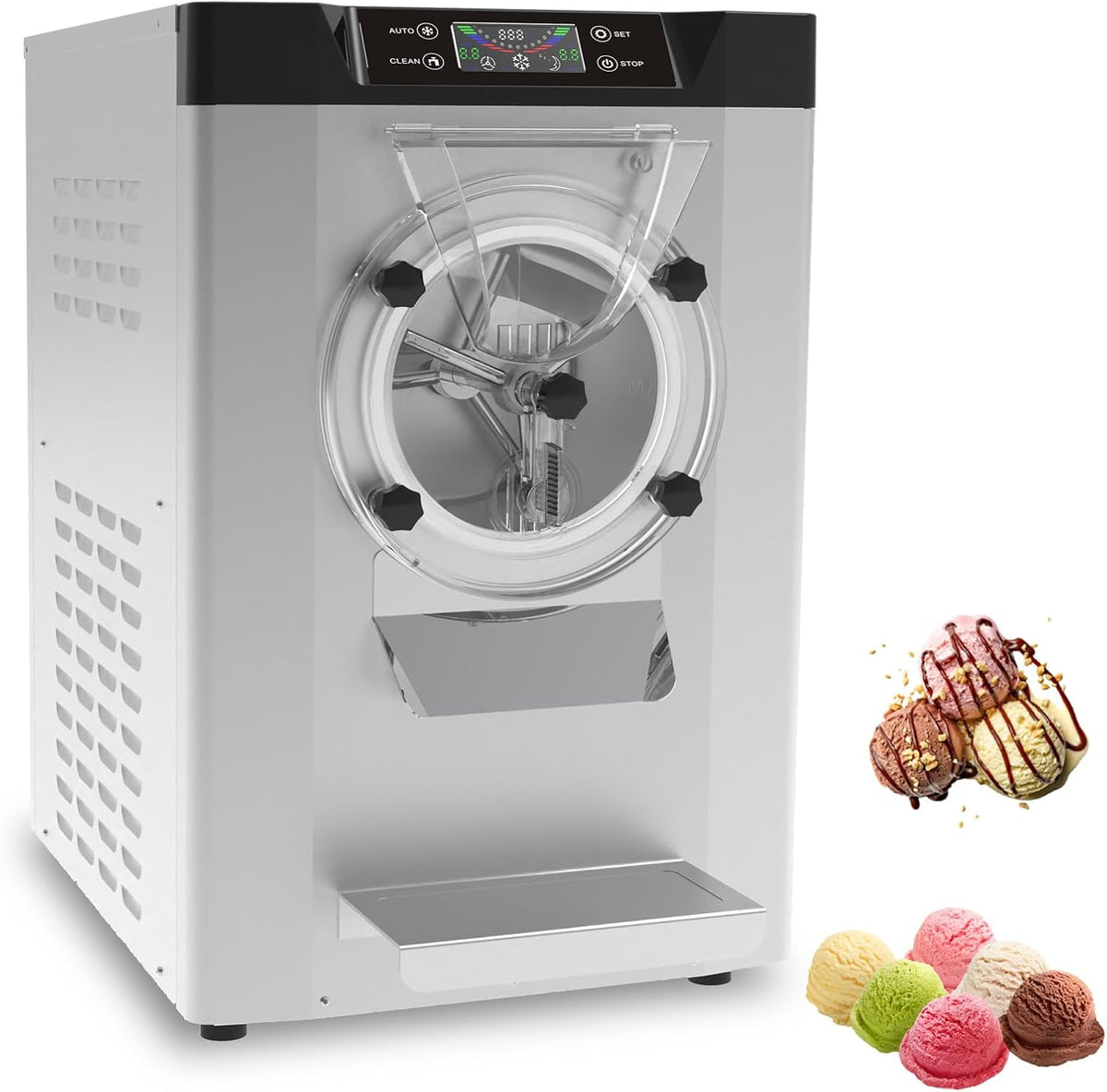 Ice Cream Maker Commercial Machine 18-24L/H, 6.3Gph Capacity Suitable for Restaurant/Bar/Home, 2000W Hard Ice Cream Machine with LED Display, (110V 60Hz)