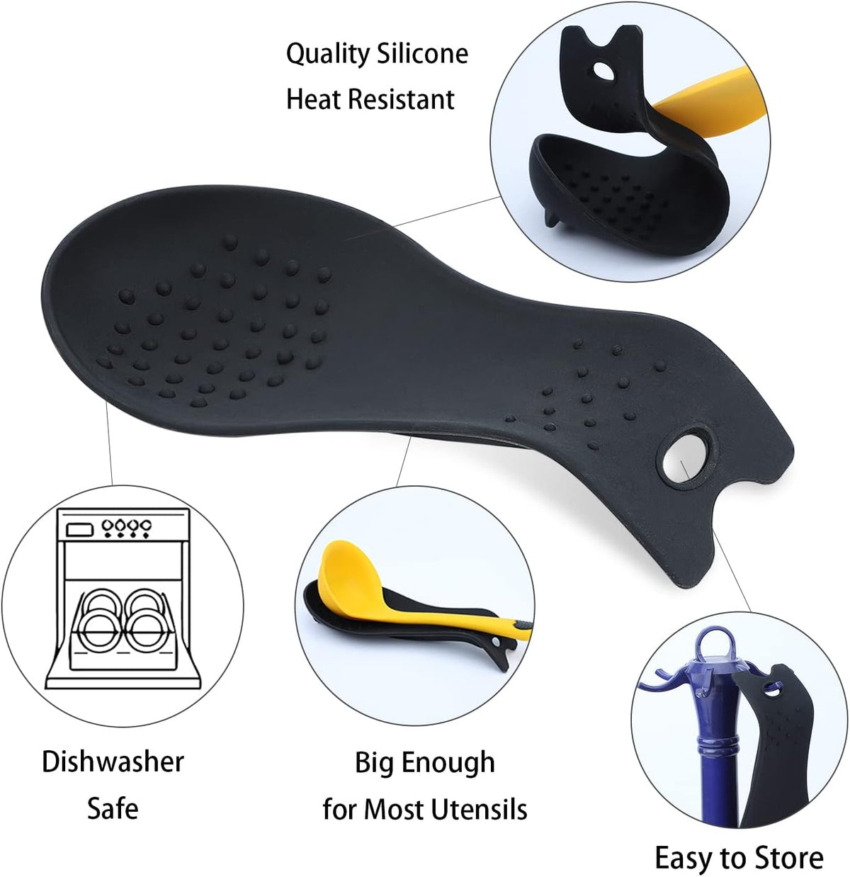 MSY BIGSUNNY Silicone Spoon Rest for Stove Top, Heat Resistant Spoon Rest, Cooking Utensils Holder for Kitchen Counter - (Set of 2, Black)