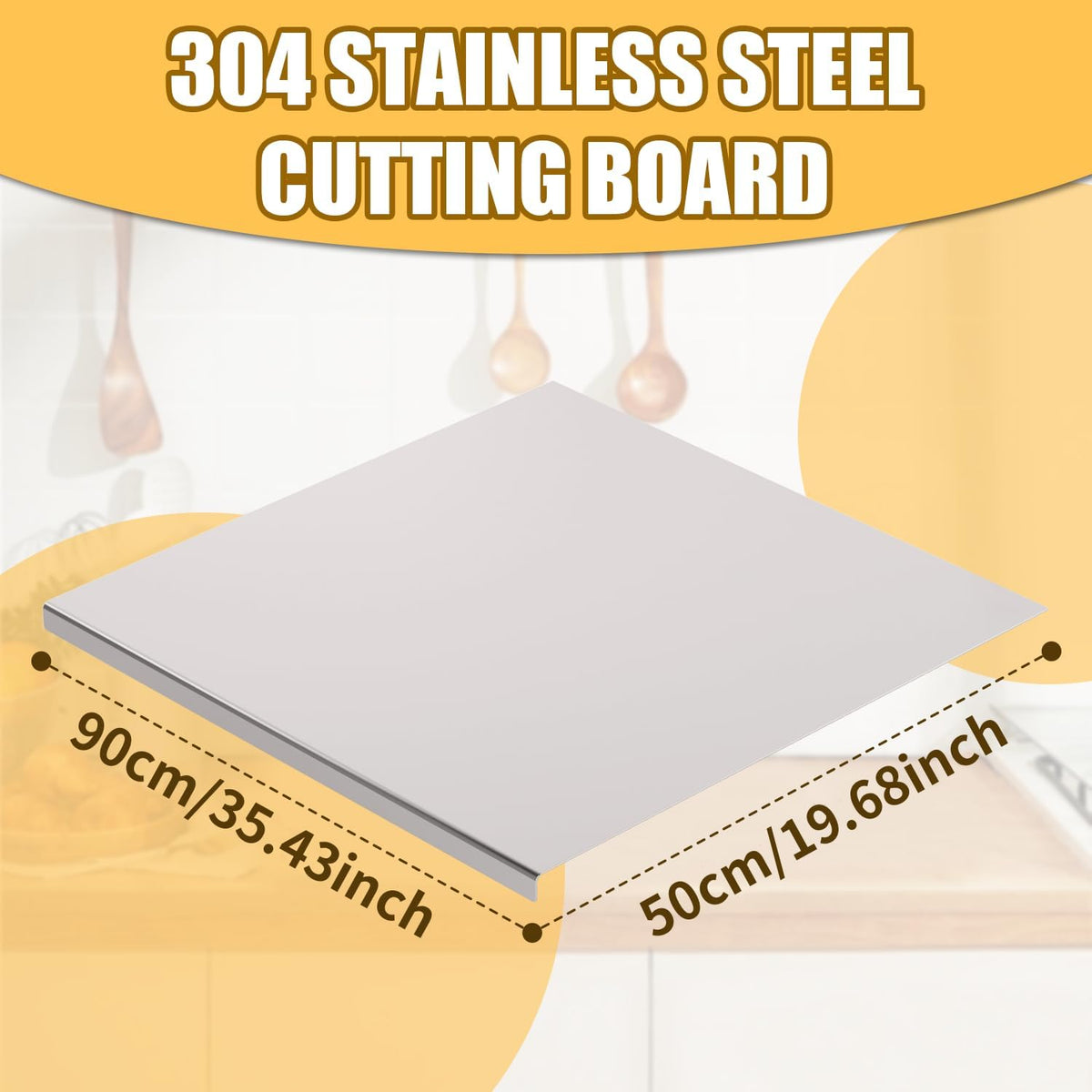 Nisorpa 304 Stainless Steel Cutting Board with Lip, Large Chopping Board for Kitchen with Rolling Pin, Cutting Boards for Chopping Meat, Vegetables, Fruits, Cheese, Bread, 35.4"Lx19.7"W