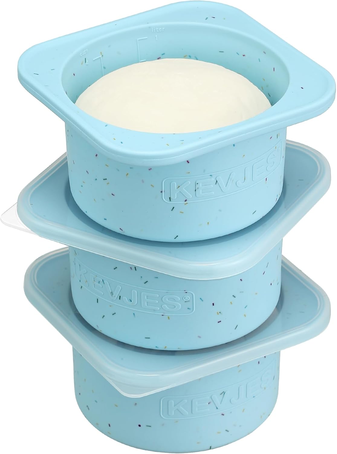 PLUS 1000ml Pizza Dough Proofing Containers for DIY family Artisan Pizza, Food Grade Silicone Stackable Boxes with Lids, Freezer, Fridge, Dishwasher Safe-Sprinkles Pattern-3 Pack (Aqua)