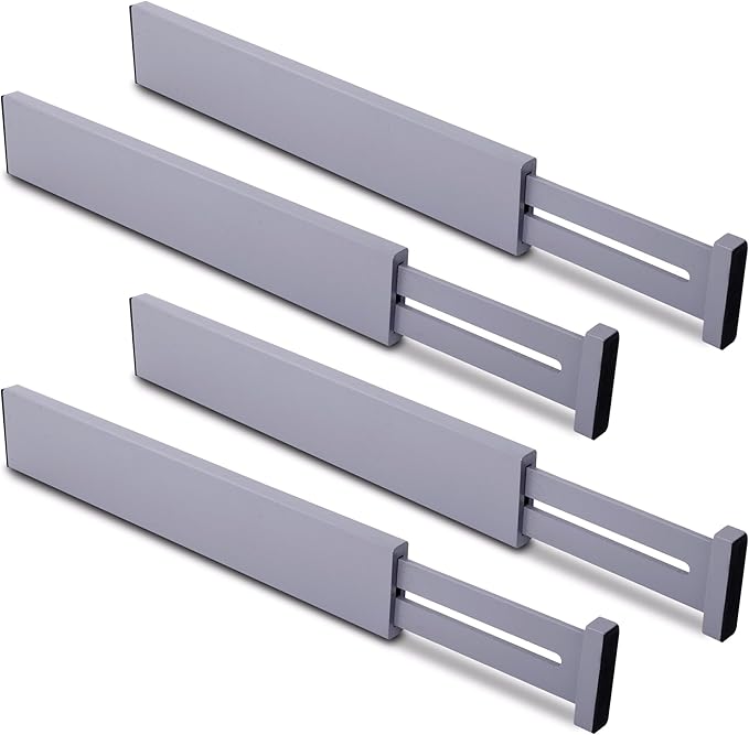 Utoplike Bamboo Drawer Dividers Large, Gray Kitchen Drawer Organizers Adjustable, Spring Loaded, Works in Dresser, Bathroom, Bedroom, Desk, 4 pcs, 2.4" H