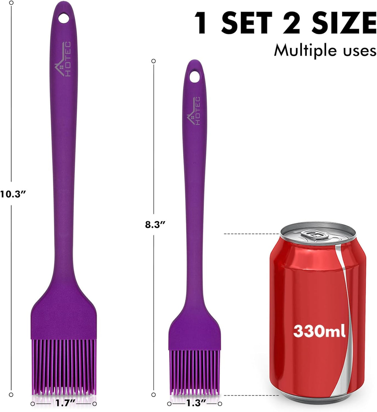 HOTEC Basting Brushes Silicone Heat Resistant Pastry Brushes Spread Oil Butter Sauce Marinades for BBQ Grill Barbecue Baking Kitchen Cooking BPA Free Dishwasher Safe (Purple) 2pcs