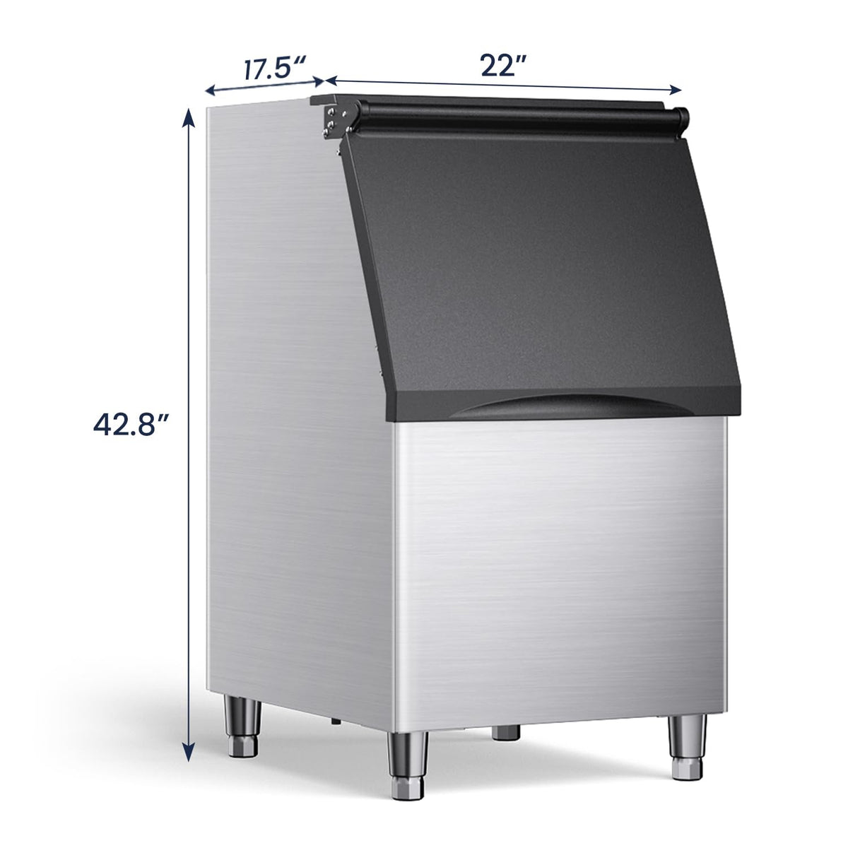 Coolake 360 lb. Commercial Ice Machine Storage Bin, 26" Stainless Steel Space Saving Footprint Ice Bin with Convenient Lift-up Door, Filter, Scoop, Adjustable Feet, for Bar Restaurant Shop
